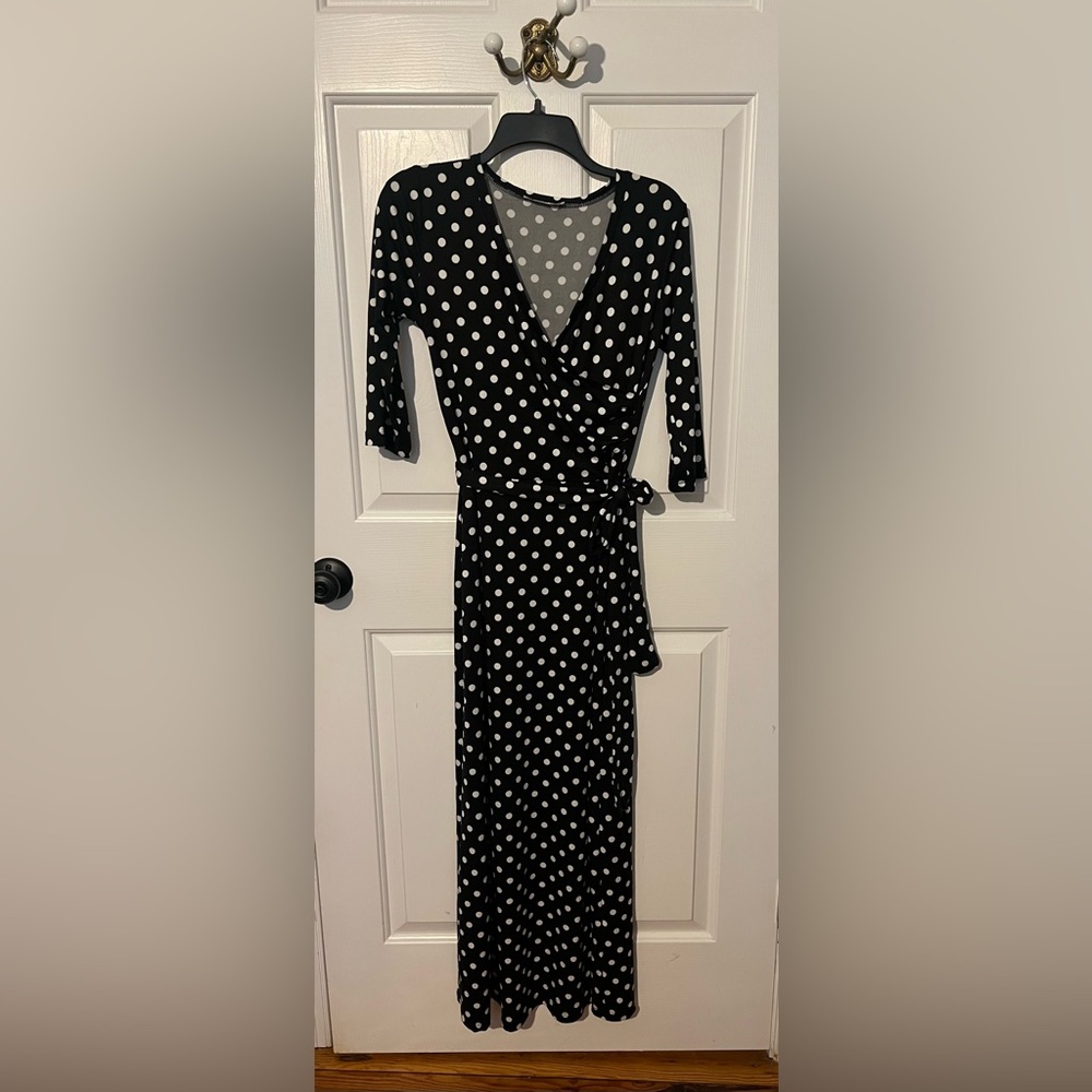 DOUBLJU Polka Dot Wrap Dress - Black and White Like New - Picture 7 of 10
